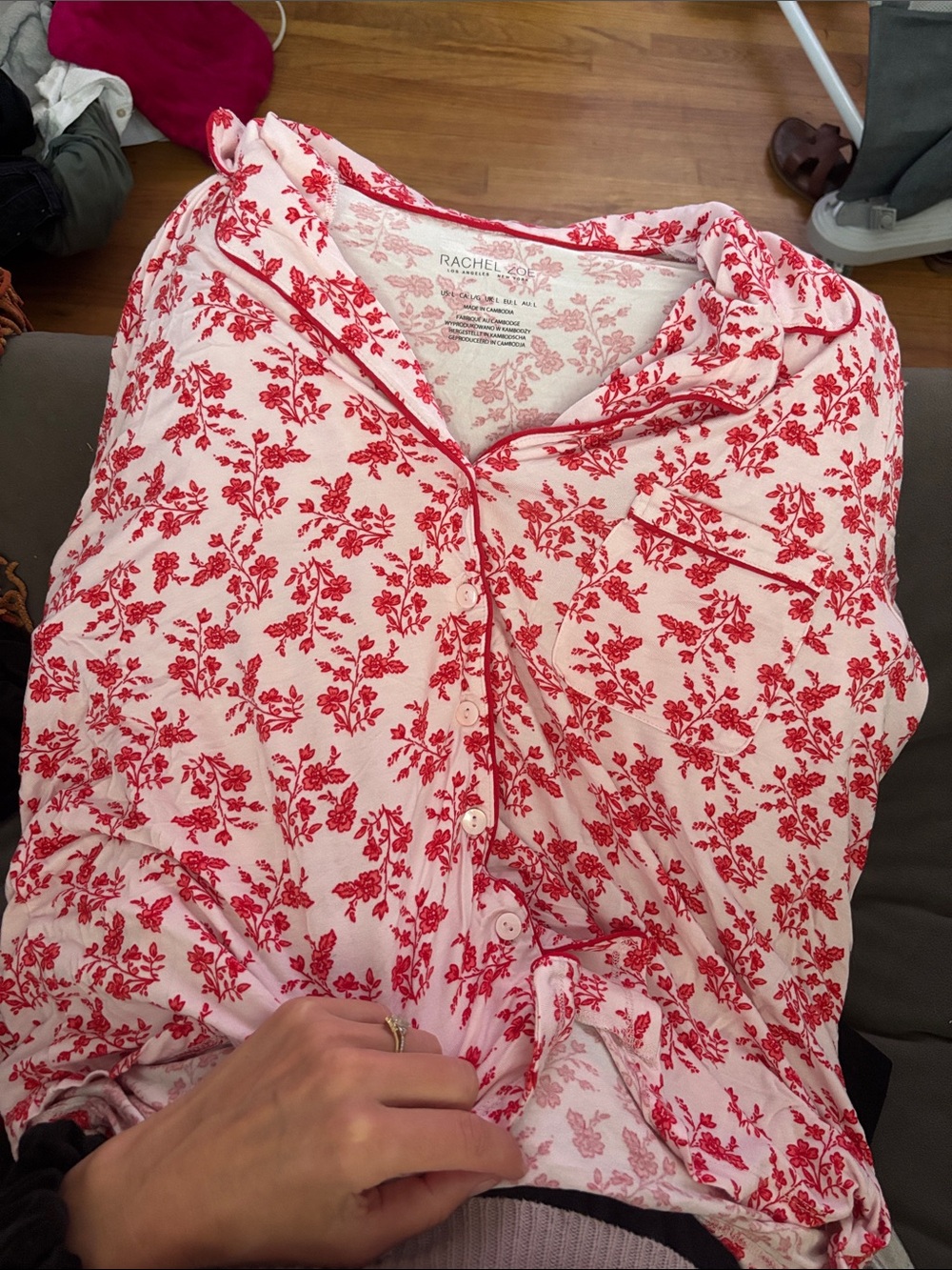 Rachel Zoe Pink and Red Floral Button-Front Pajama set